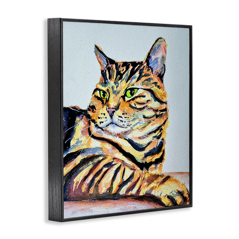 Giclée rayée orange, pose de Tatiana Roberts, H 14 po x l 11 po, Giclée encadrée noir minuit