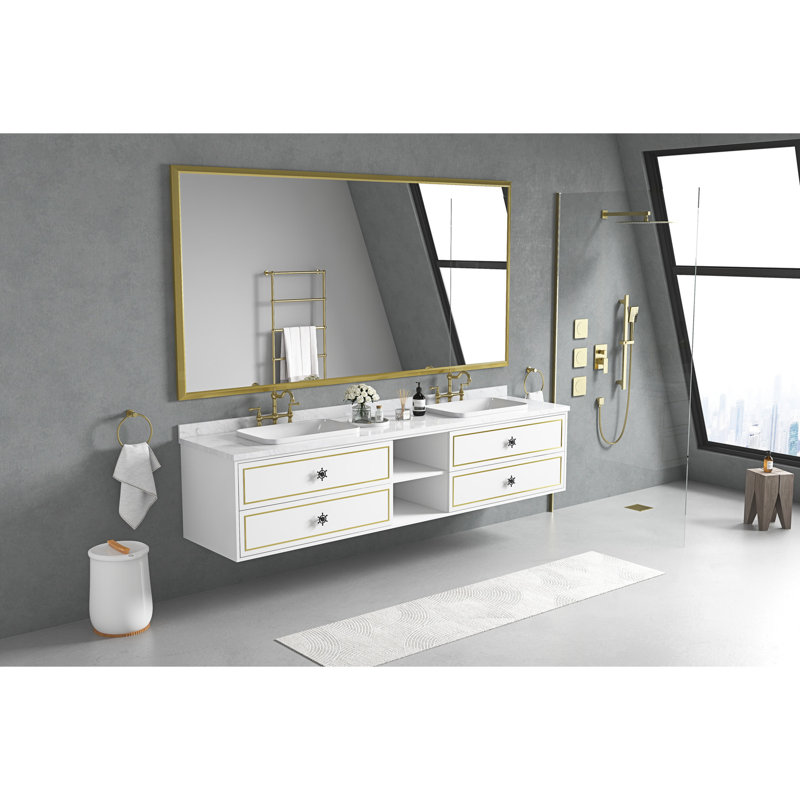84"x48" Metal Framed Bathroom Vanity Mirror, Rust , Clear Reflection, Decor, Horizontal/vertical Hanging, Gold, Aluminium Alloy Rust Coating, Hangs Horizontally & Vertically,