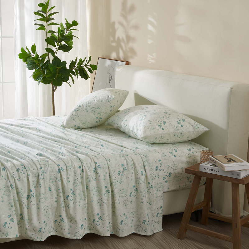 Ensemble de draps 100% coton, Floral abstrait - bleu, Ensemble de draps pour lit simple avec un drap-hou