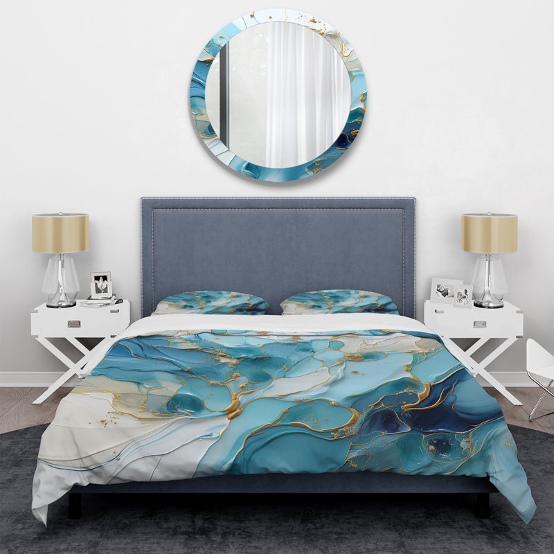Ensemble de housse de couette Blue and White Glacier Charm - Abstract Shapes