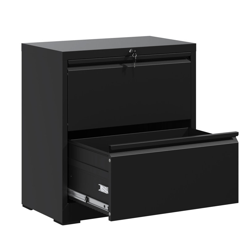 Armoire de rangement pour bureau, classeur horizontal avec serrure, classeur latéral en métal avec 2 tiroirs pour le bureau personnel, classeur latéral pour le rangement