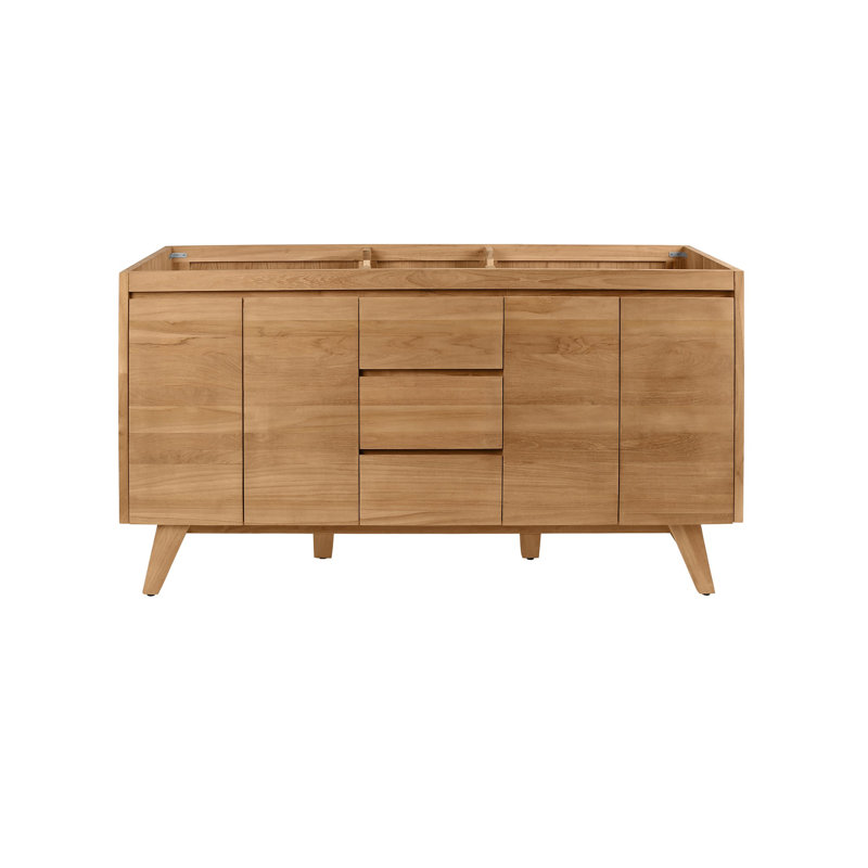 Coventry 61" Natural Teak Double Sink Vanity with Cala White Top