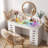 Pre-assembled Large 59'' Makeup Vanity with HD Glass Top, Built-in RGB LED Light Strips, 15 Drawers, Diamond Handles, USB & Type-C Charging Ports-1160803711
