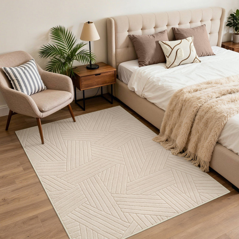 Geometric Area Rug, Beige, Rectangle 120 x 160 cm