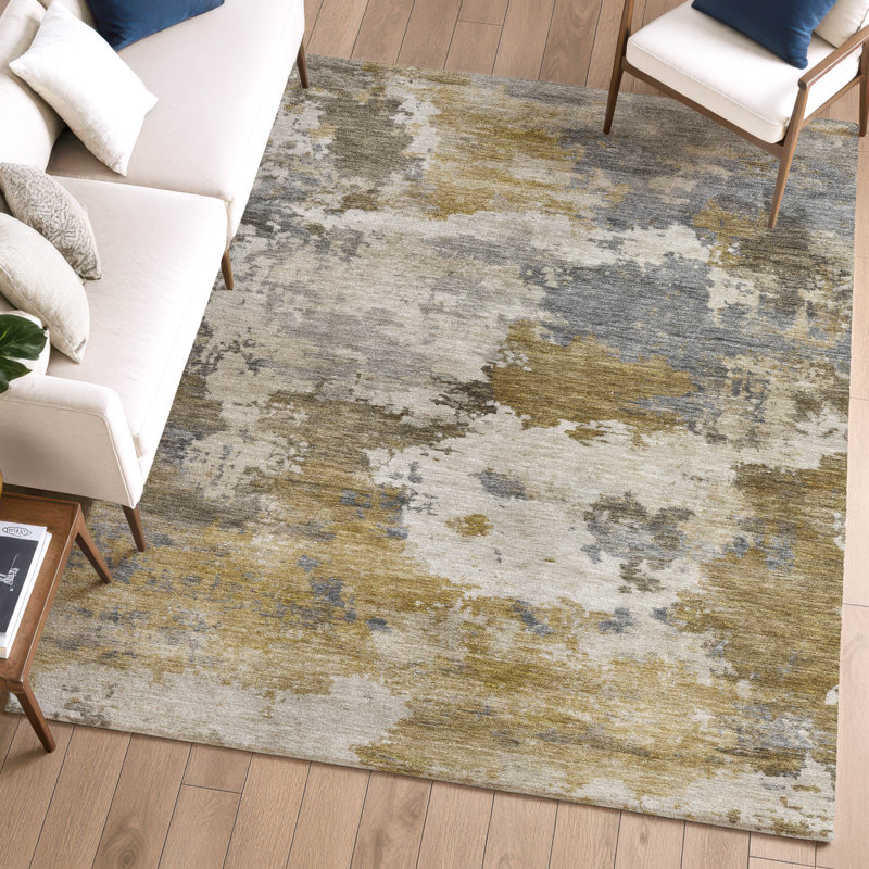 Tapis abstrait lavable à la machine de qualité supérieure Mayfield AMF2144, 8 pi x 10 pi, Brun