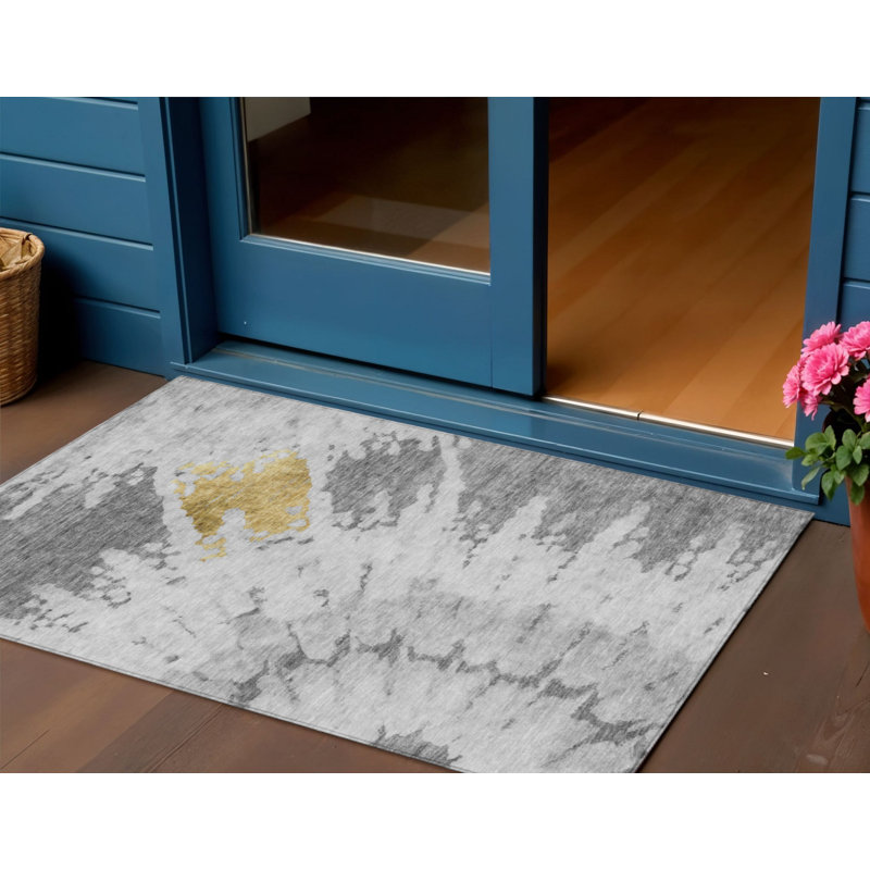 Tapis intérieur lavable abstrait argenté 3 pi x 5 pi