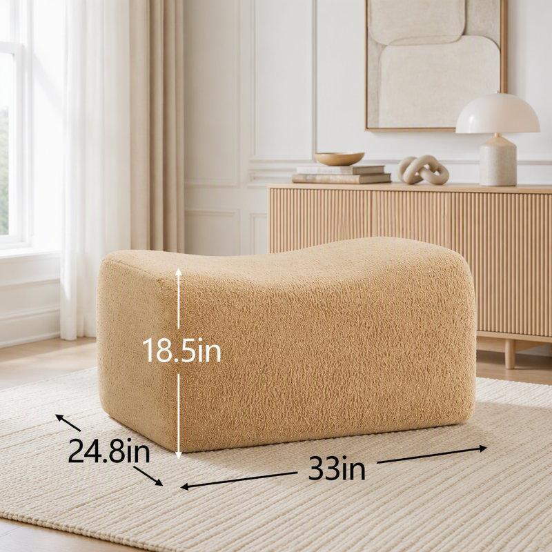 Canapé modulaire sans ossature en tissu Teddy doux, avec base antidérapante et sans assemblage, Camel