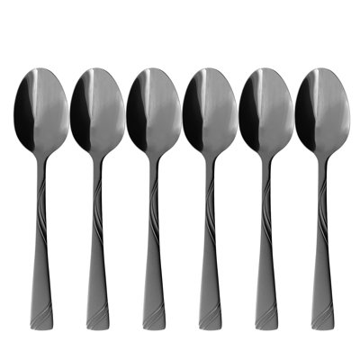 6 Piece Mirror Polished + Sand Blasted Stainless Steel Teaspoon Set in Black