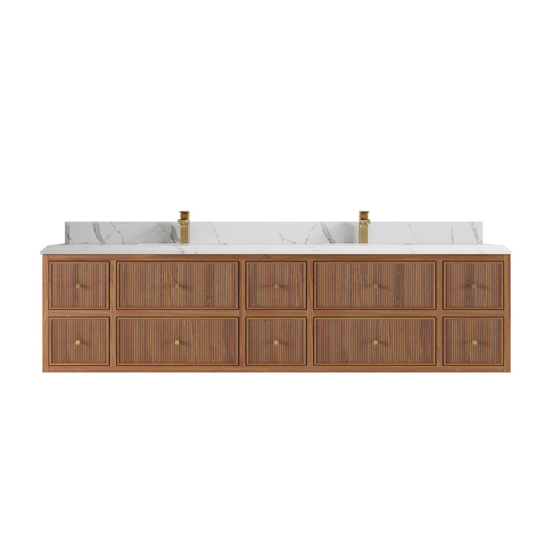 Meuble-lavabo double 84 po avec plateau en quartz Sonoma, Calacatta Laza