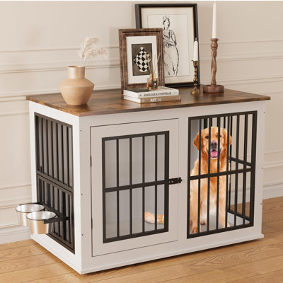 Heavy Duty Wooden Dog Crate Furniture - Indestructible Indoor Kennel Cage with Liftable Top - Decorative End Table & TV Stand - Escape-Proof for Large, Medium, Small, XL Dogs