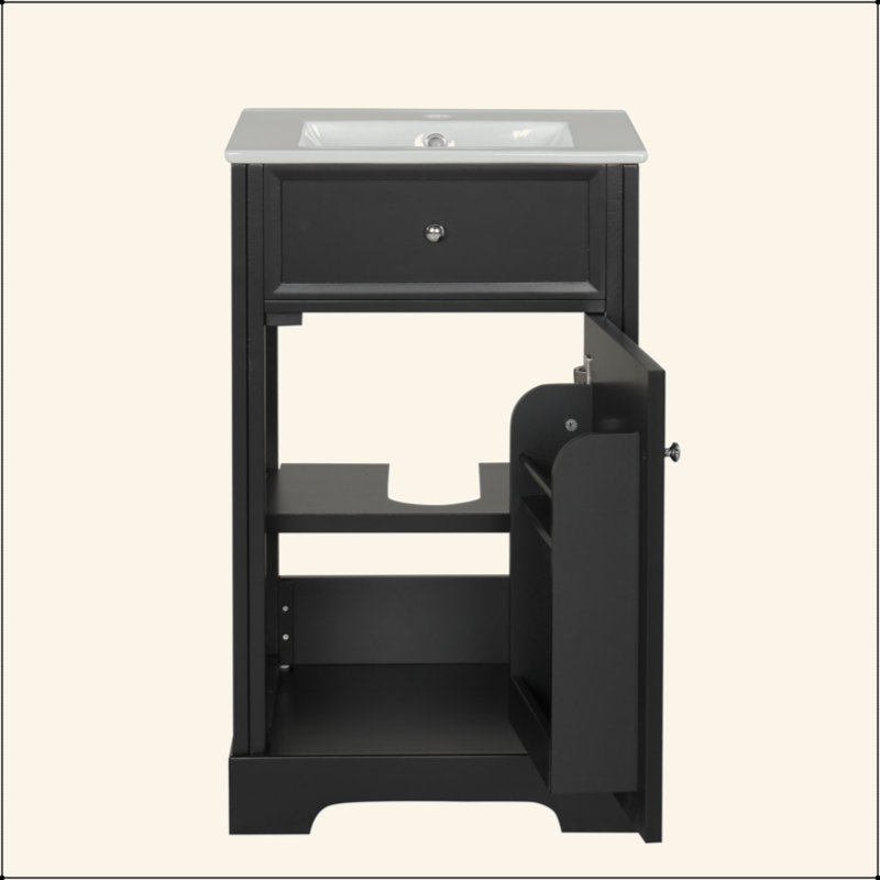 Meuble-lavabo de 20 po avec lavabo, armoire de salle de bain avec porte à fermeture douce, support de rangement et tablette réglable
