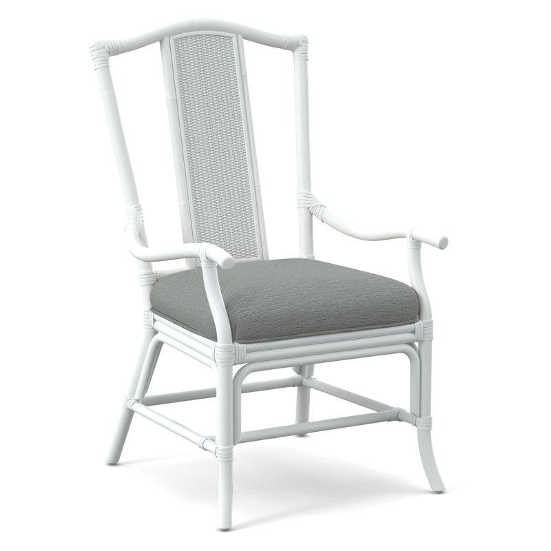 Drury Lane Slat Back Dining Arm Chair, Frost White, Gray Sugar Performance; 0863-84