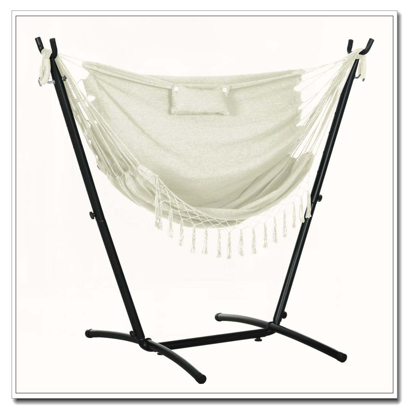 Chaise hamac 2 personnes avec coussin moelleux, Blanc, Noir