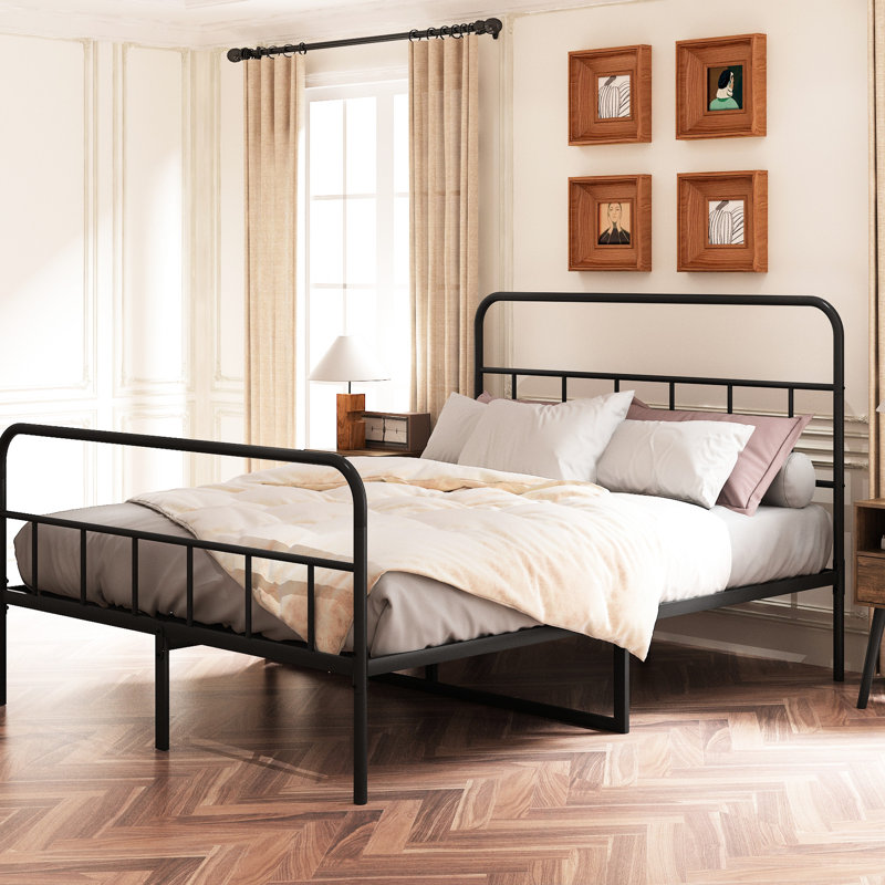 Structure de lit plateforme en métal pour grand lit avec tête de lit, fabrication, aucun sommier tapissier, sommeil tranquille, noir pour grand lit, saut à ressorts en fer, repos nocturne,