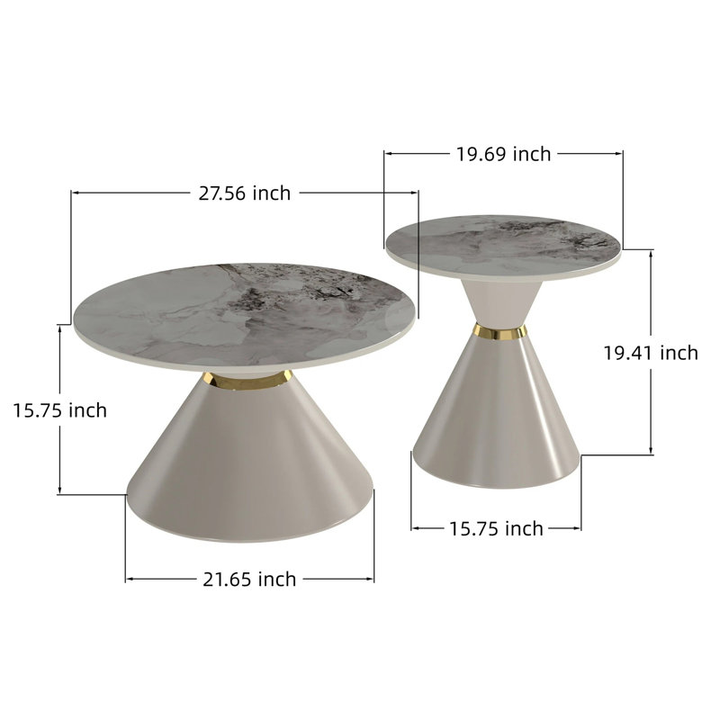 Ensemble de deux tables basses gigognes rondes, Beige