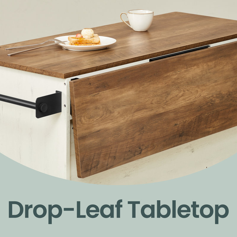 49.7'' W Drop Leaf Kitchen Island With Storage Cabinet And 2 Drawers, Rolling Cart With Spice Rack