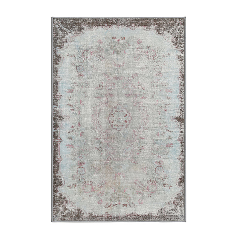 Tapis gris/rose traditionnel, Rectangle 2 pi x 3 pi