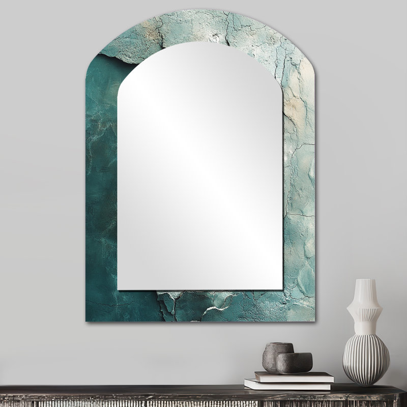 Vert et blanc Coastal Oceans Pulse - miroir arqué côtier, miroir mural asymétrique vert unique, impression d'art en métal