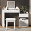 Meuble-lavabo 3 en 1 avec miroir rabattable, éclairage à DEL, longueur réglable et grands tiroirs - Coiffeuse multifonctionnelle élégante pour la maison, blanc-1335632458