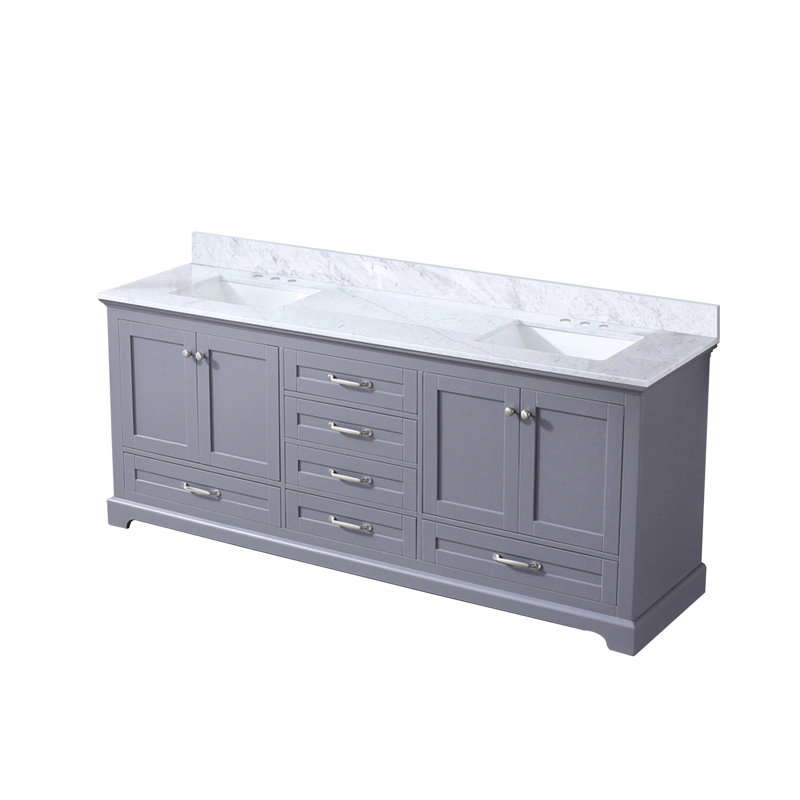 Double Bath Vanity with Carrara Marble Top, Dark Gray