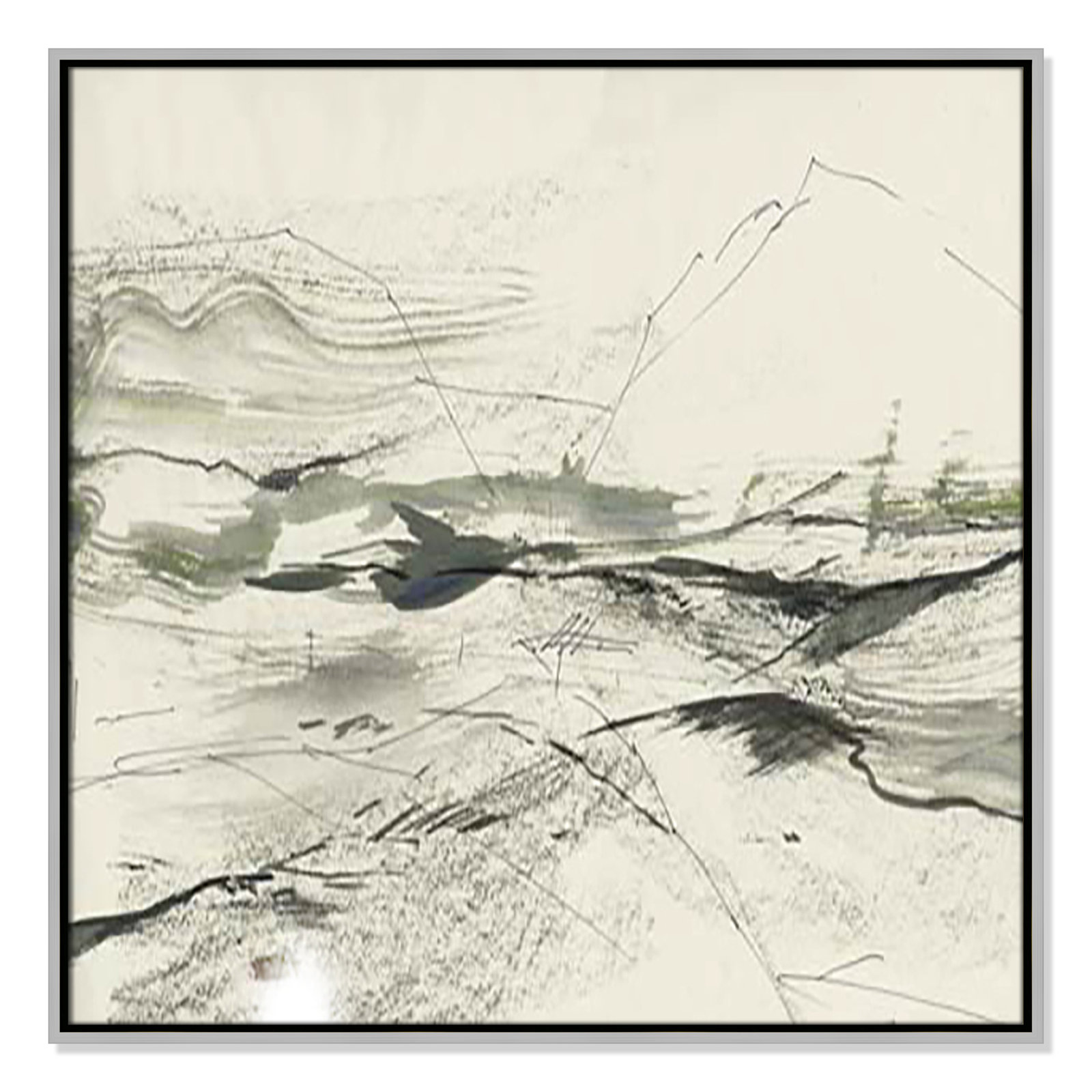 Green Sketches Print, 31.5" H x 31.5" W x 2" D, Silver Floater Framed
