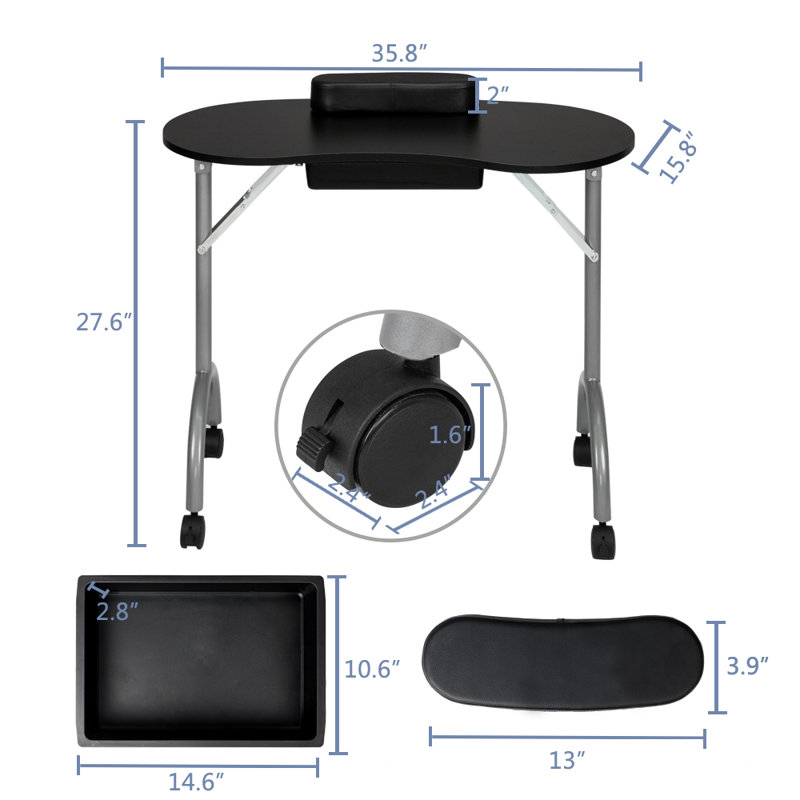 Foxton 90.9cm x 40.1cm Foldable Craft Table with Wheels, Black