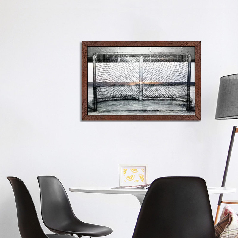 Hockey Goal Gate #2 - Print on Canvas, 101.6 cm H x 66.04 cm W, Brown Floater Framed