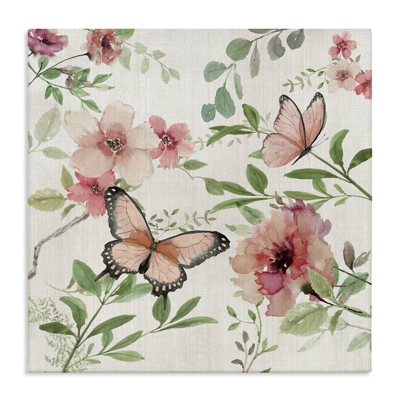 Fleurs champêtres en toile rose, design par Nan, H 30 po x l 30 po