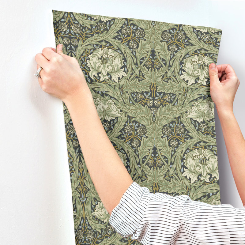 African Marigold Black Floral Wallpaper, Sea Green