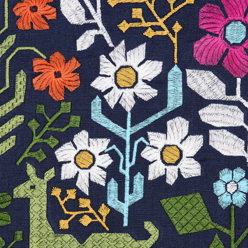 Lupita Embroidery Fabric, Pink/Green/Navy