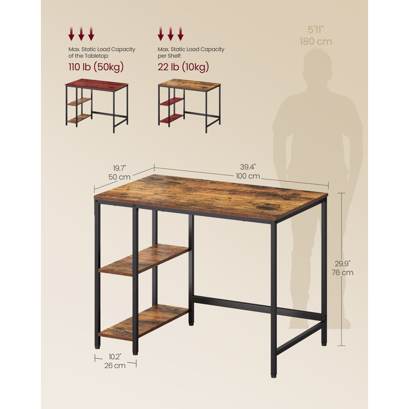 Alaudin Steel Computer Desk, Rustic Brown/Black