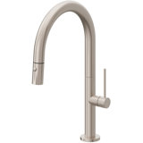 Poetto Pull Down Kitchen Faucet With Button Sprayer Low Arc Spout