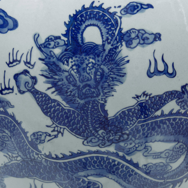 Pot de temple chinois intemporel, Dragon bleu, 18"