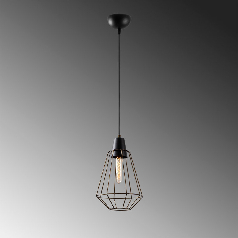 Luminaire suspendu géométrique à 1 lumière Ramsdell, H 49,21 po x l 8,66 po x P 8,66 po, Rétro, Noir