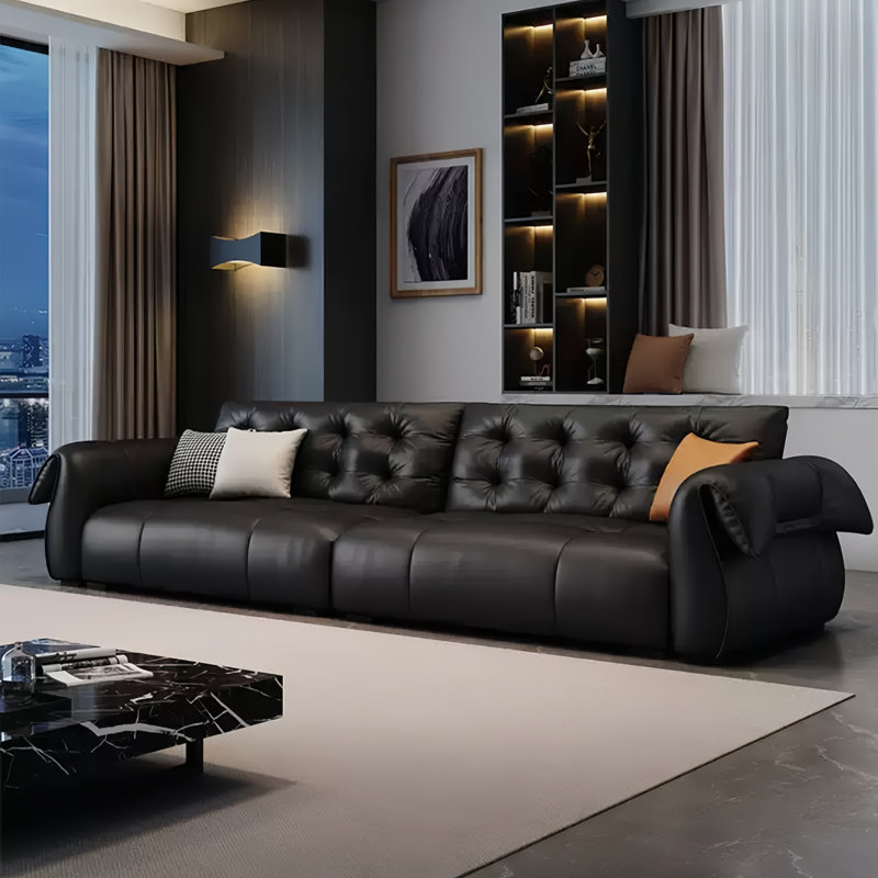 Simple and Retro Straight Black Sofa