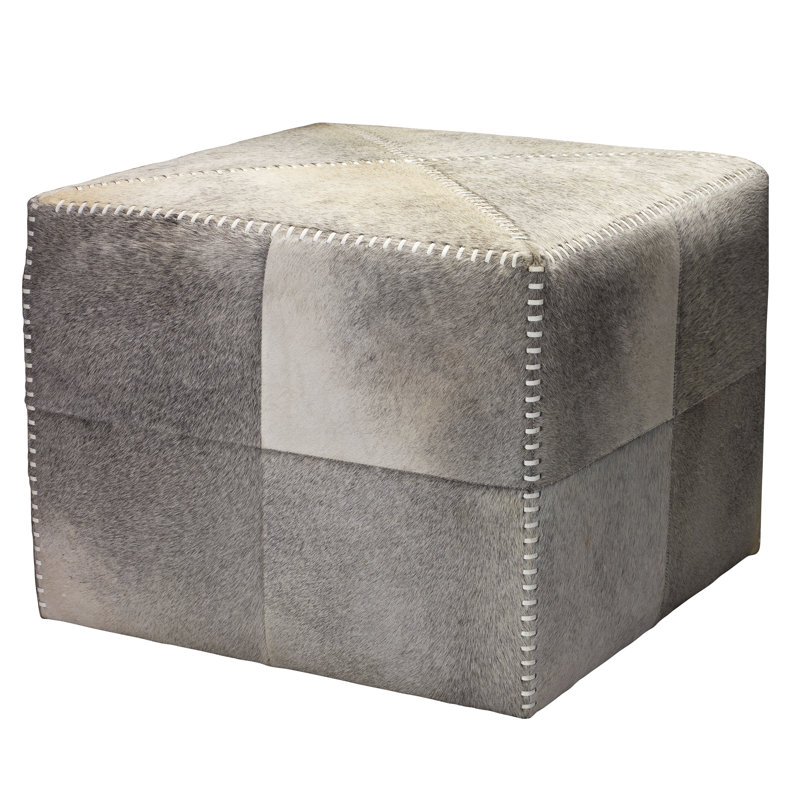 Square Pouf, Gray Hide