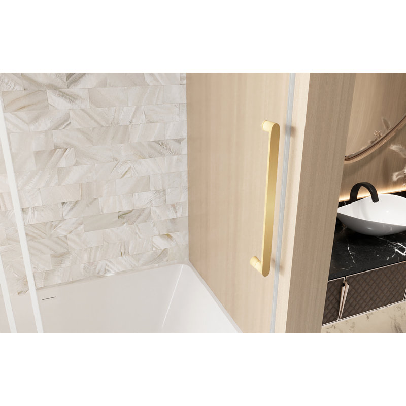 Frameless Single Sliding Shower Door  56-60 "W X 60" H, 1/4 "(6 Mm) Clear Tempered Glass, Brushed Gold