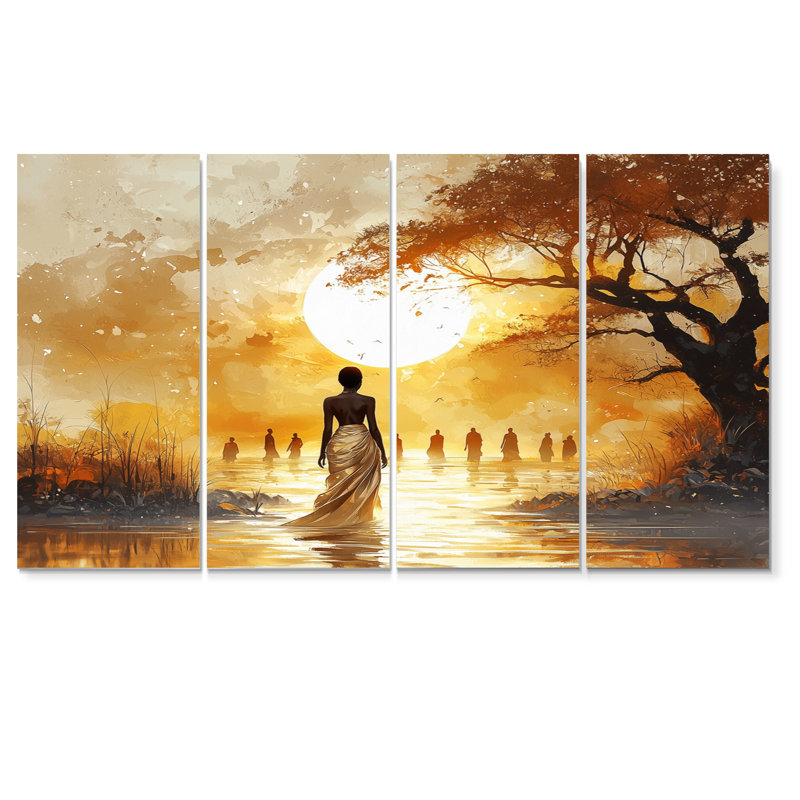 Jaune jaune, voyage africain dans le désert du désert III - Afrique, ensemble d'art sur toile, H 32 po x l 64 po