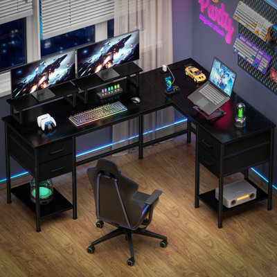 59.4” L-Shaped Computer Desk with Power Outlet