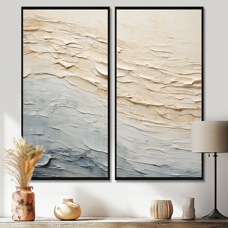 Art moderne moderne bord de mer beige et rivière grise I - Grand océan côtier, H 40 po x l 40 po, Noir