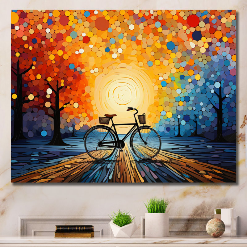 " Bicycle Harmonious Pedals Pointillism I ", Wrapped Canvas, 12" H x 20" W x 1" D