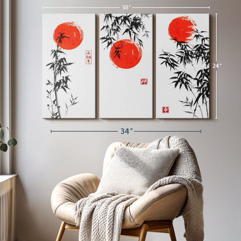 «Bambou japonais», 3 pièces sur toile, H 24 po x l 38 po x P 1,25 po