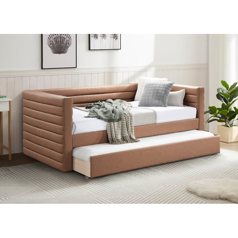 Husch Upholstered Daybed, Cognac Vegan Leather