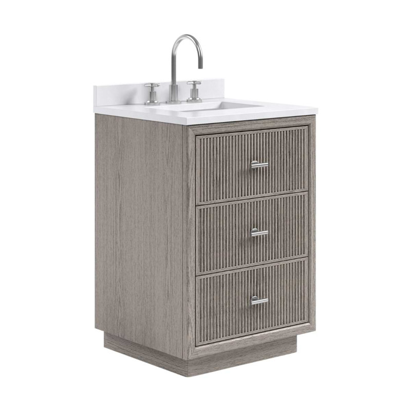 Rhett Vanity, Steel Oak, 24" W, White Quartz