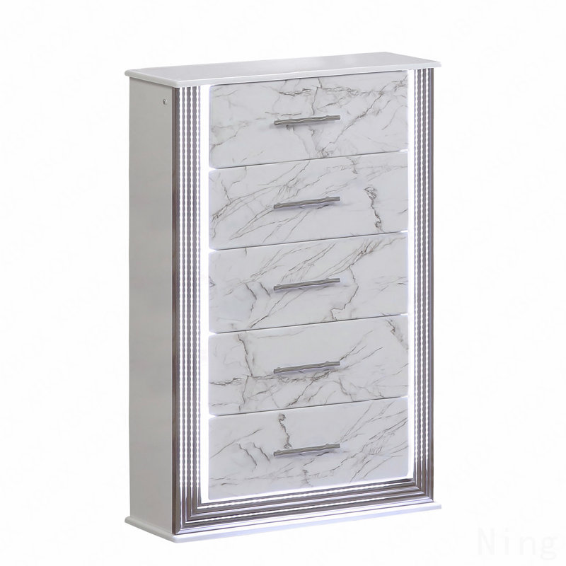 Chest – Marble-Patterned Drawers With Led Side Panels And Metallic Trim