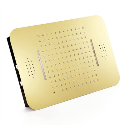 Fondi 20x14" Brushed Gold LED Digital Musical Shower System – Remote Controlled Rainfall & Waterfall Ceiling Mount