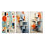 «Blue Orange Mid Century Abstract Retro», 3 pièces sur toile-2013754471-2013754468