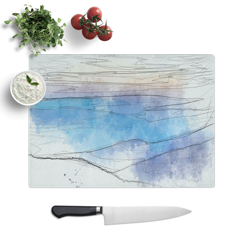 Tempered Glass Mist over the Mountains Chopping Board, 28.5 cm x 39 cm