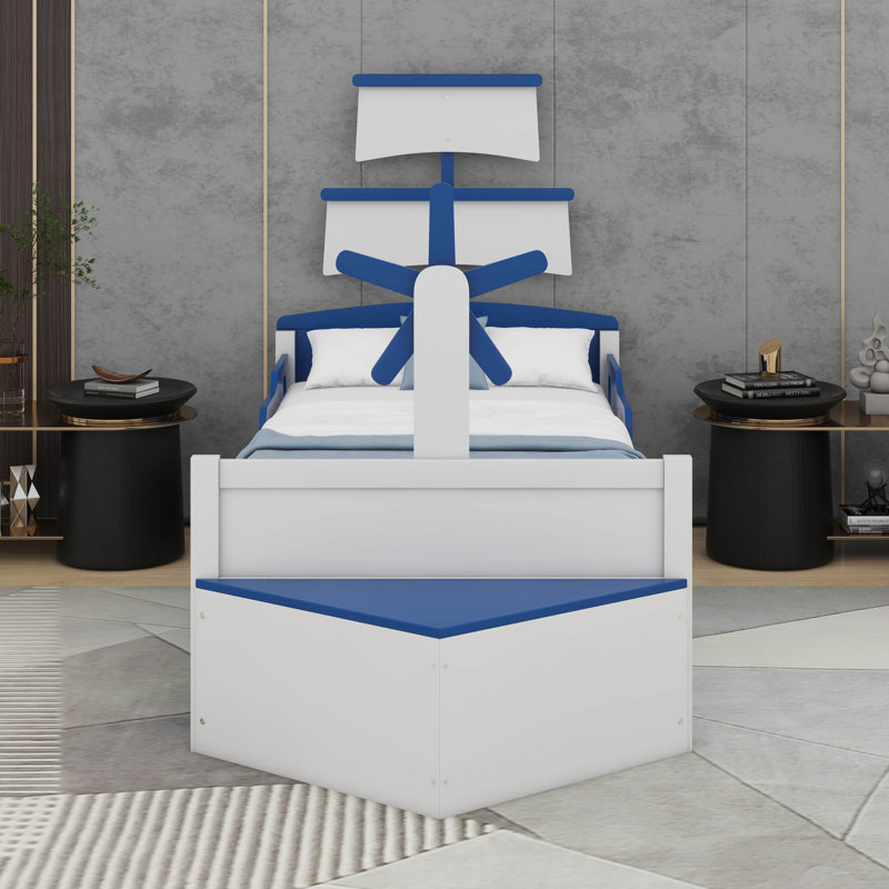 Lit plateforme simple en forme de bateau Ayanle, Bleu