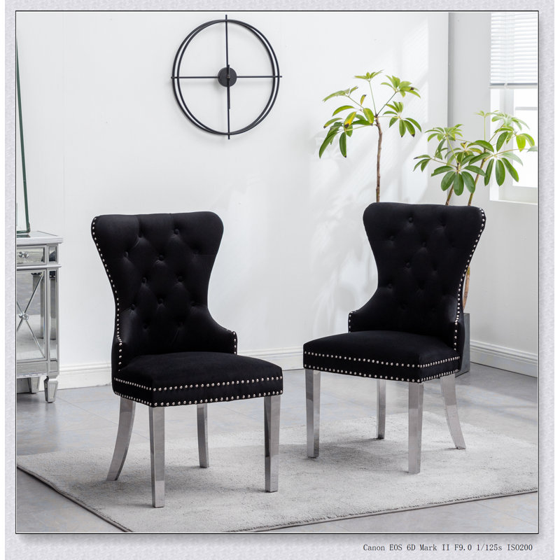 Ensemble de 2 chaises en velours capitonné Montura, Velours noir